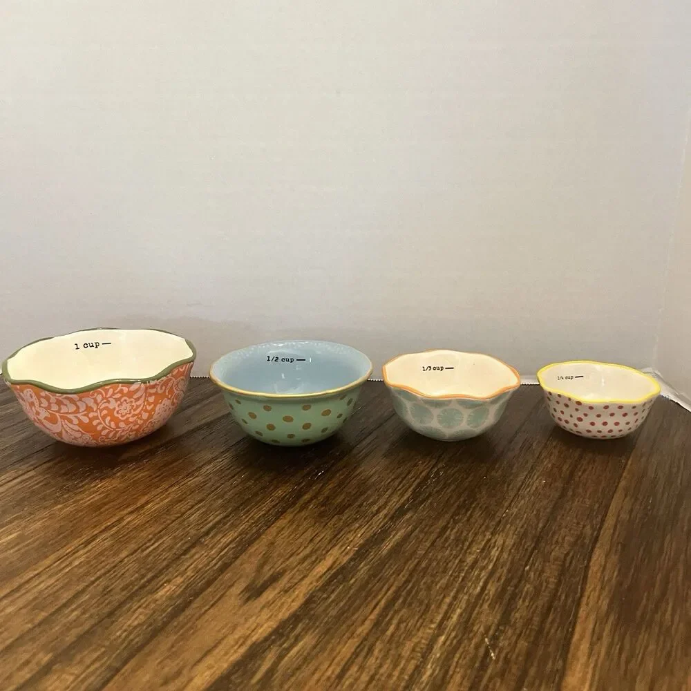 Pioneer Woman Measuring Cup Bowls Set of 4 ceramic Stacking dots color